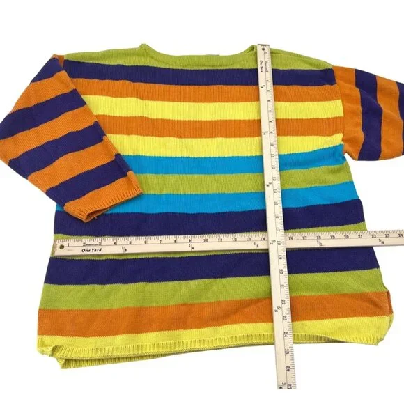 Lizwear Vintage Multicolor Striped 3/4 Sleeves Sweater Women's Size Medium - Picture 2 of 4
